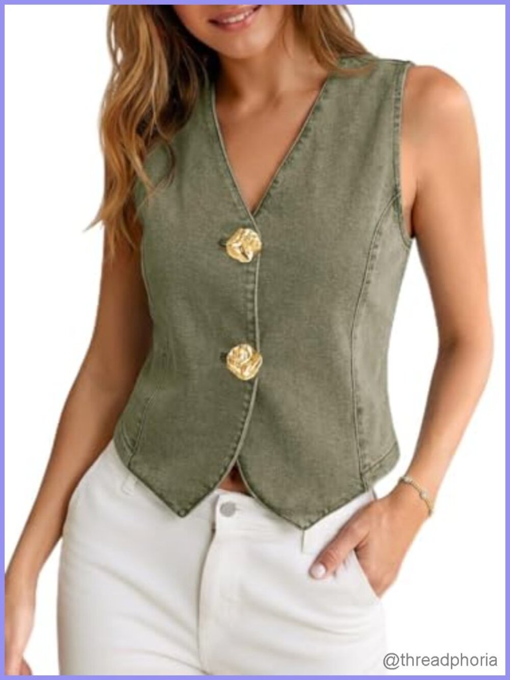 Women's Crop Denim Vest Top Button Down Sleeveless